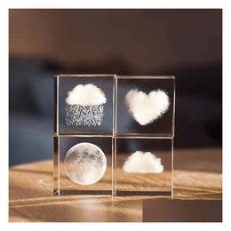 Kunst en ambachten kristal 3D Scpture Aangepaste vierkante body Rasprups Wolken Liefde voor het maan Solar System Cubic Craft Decoration Dro Dhfie