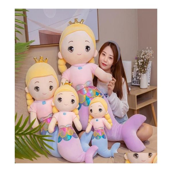 Artes y manualidades Sirena linda Juguete de peluche Dibujos animados grandes Humanoide Animal Muñeca Chica Slee para apaciguar Felpa Almohada suave Niños Christma Dhykl