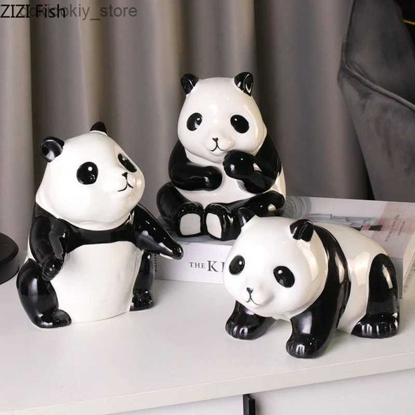 Artes y manualidades Lindos adornos de artesanía de cerámica Panda Simulación de la escultura de animales Decoración del hogar Adornos Decoración de habitaciones para niños