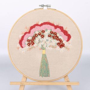 Artisanat kit de broderie de fleurs de marguerite avec cerceau bricolage à l'aiguille motif de planche d'intérieur