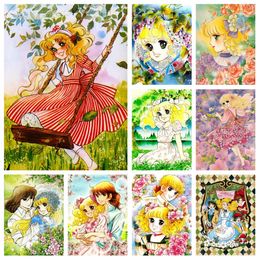 Arts et artisanat diamant peinture dessin animé japonais Anime bonbons fille fleur Art point de croix kits broderie photo mosaïque artisanat décor à la maison 230923