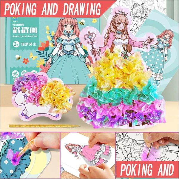 Arts et artisanat bricolage enfants D peinture livre princesse Dressing robe de mariée filles jouet enfants Puzzle vêtements faits à la main autocollants Drop D Dhtez