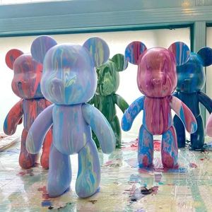 Arts and Crafts DIY Fluid Bear Painting Animal Bear Hand Painting Parent-child Toy Gift Graffiti Bearbrick Statue Home Decor Handicraft DecorHKD230625