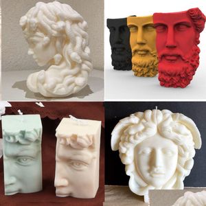 Arts et artisanat diy grande déesse medusa serpent tête bougie sile moule mithus david half face statue époxy résine décoration intérieure 230625 dro dha7o