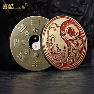 Kunst- en ambachten Dragon Phoenix Yin Yang herdenkingsmunt Taiji acht trigrams Mysterieuze metalen herdenkingsmedaille