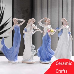 Kunst en ambachten Europese keramische schoonheid beeldje Figurine Home Meubels Crafts Decoratie Western Lady Girls Porselein Handwerk ornament Bruiloft Gift Y23