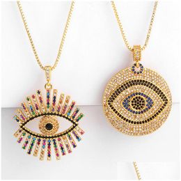 Arts and Crafts Evil Eye Ketting Iced Out Hanger Luxe Colorf Cz Collar Kettingen Mode Vrouwen Meisje 18K Vergulde Kubieke Zirconia Dhla6