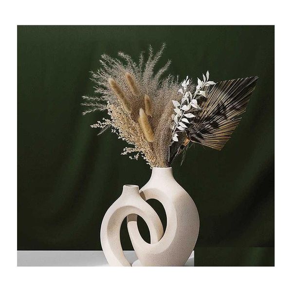 Arts et artisanat Sortie d'usine européenne en céramique vase blanc combinaison Ins style créatif hydroponique fleur sèche décoration de ménage Dhcpf