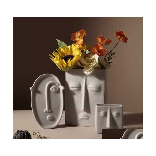 Arts and Crafts Factory Outlet Nordic Ins Creative Ceramic Binish Vase Simación Decoración de flores Arte de la cara Sala de estar SO DHQGP