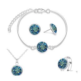 Arts et artisanat mode Druzy Drusy Boucles de boucles Collier Bracelet 12 mm en pierre Earrings Ring Jewelry Set Drop Livrot Home Garden Dhptg