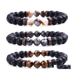 Arts et artisanat mode bracelet en pierre de lave noire naturelle coupe visage tigres oeil rayure agate aromathérapie diffuseur d'huiles essentielles pour W Dhxcf