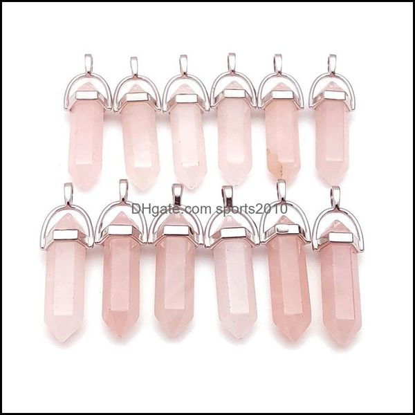 Arts et artisanat Mode Naturel Rose Rose Quartz Pierre Charms Teardrop Pilier Forme Point Chakra Pendentif Pour Collier Earri Sports2010 Dhzbt