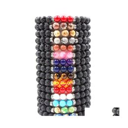 Arts et artisanat mode Sier or noir pierre de lave Chakra Bracelet aromathérapie diffuseur d'huiles essentielles pour femmes hommes livraison directe H Dhe3F