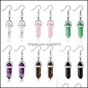 Arts et artisanat Mode Fil Wrap Hexagone Prisme Pierre Naturelle Dangle Boucles D'oreilles Rose Quartz Guérison Cristal Boucles D'oreilles Boucle D'oreille F Sports2010 Dh2G5