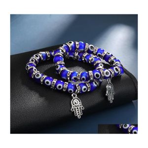 Arts et artisanat Fatima Hamsa Main Evil Blue Eye Charms Strand Bracelets Bracelets Perles Turc Pseras Pour Femmes Bijoux En Gros Dro Dhhk0