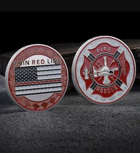 Medalla conmemorativa de la moneda conmemorativa de línea fina roja de bombero de artes y oficios