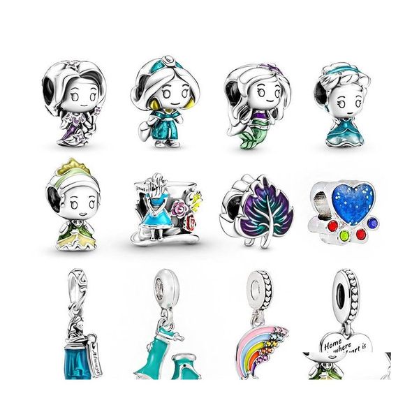 Artes y manualidades Se adapta a pulseras Pandora 20 piezas Princesa de dibujos animados Rainbow Dog Paw Print Colourf Leaves Charms Beads Sier Bead para mujeres Dhl5E
