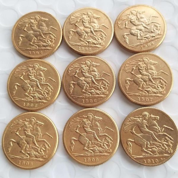 Arts And Crafts ENSEMBLE COMPLET (1902-1910) 9PCS KING EDWARD VII MAPROOF GOLD 1 SOVEREIGN (1) COPY COINS