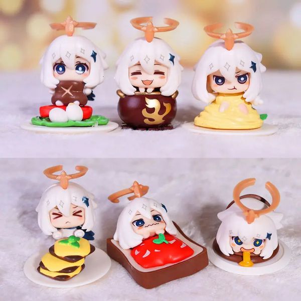 Arts et artisanat Genshin Impact Figure boîte aveugle jeu périphérique dessin animé Kawaii nourriture d'urgence Paimon Figurines à collectionner modèle jouets poupée 231017