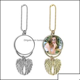 Cadeaux d'art et d'artisanat Collier vierge de sublimation de jardin avec chaîne en aluminium Sier Angel Wings Charme de voiture Po C Dhswv Drop Delivery Dhcno