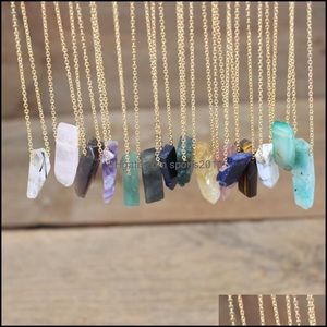 Kunst- en ambachten Gold Chains Stone Silce Slab Hangers Healing Crystal Reiki Natural Smoky Rose Quartz Citrines edelstenen NEC Sports2010 Dhhe6