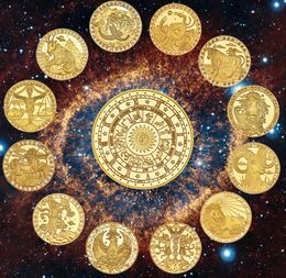 Artes y manualidades Medalla de oro 12 constelaciones Moneda conmemorativa artesanía de metal chapado en oro