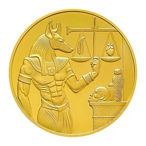 Arti e mestieri Placcato oro Egitto Protettore della morte Anubi Moneta copia Monete Dio egiziano della morte Monete commemorative Collezione Regalo