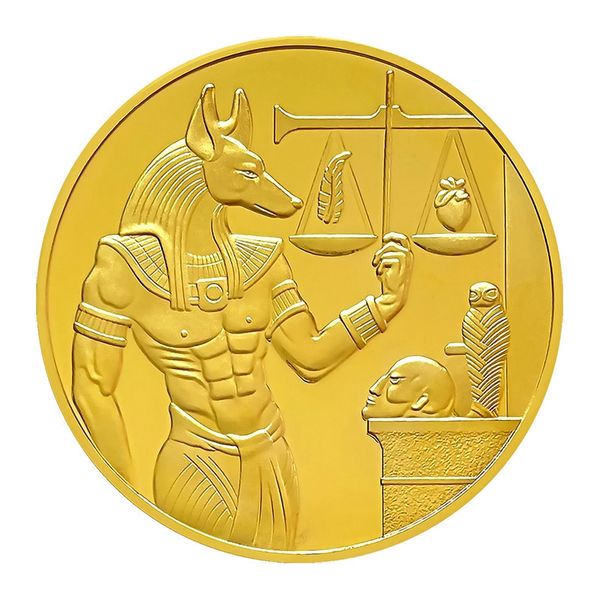 Artes y artesanías Chapado en oro Egipto Protector de la muerte Moneda de Anubis Copia de monedas Dios egipcio de la muerte Colección de monedas conmemorativas Regalo