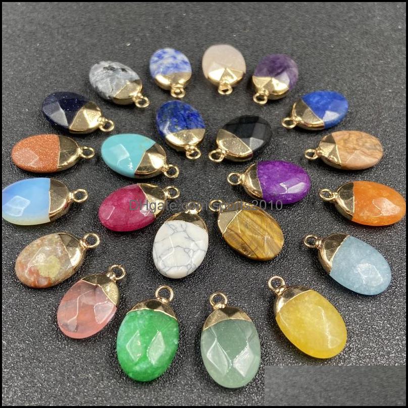 Konst och hantverk Guldplätering Oval Shape Natural Stone Charms Agate Crystal Turquoises Jades Opal Stones Pendant For Jewelry Sports2010 DHMDX