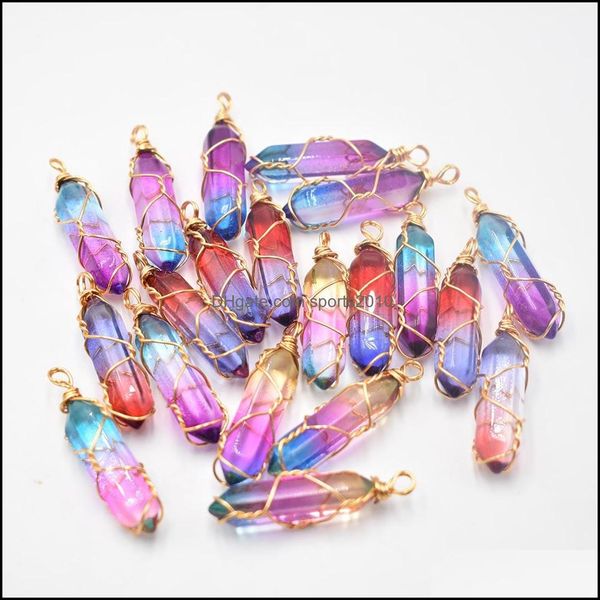 Arts and Crafts Gold Wire Glass Crystal Colorf Charms Hexagonal Healing Reiki Point Pendants pour bijoux Makin Sports2010 DH3KA