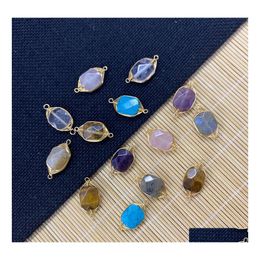 Kunst- en ambachten Gold Wire Wrap Natural Stone Charms Green Rose Quartz Crystal Connector Pendant voor oorbellen ketting 11x22 mm Sport Dhyo9