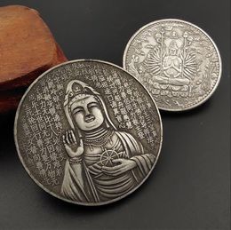 Artes y Oficios Guanyin Corazón Sutra Cobre Plata Seis Caracteres Moneda Palabra Verdadera