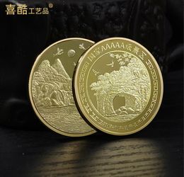 Artes y artesanías Guilin Trompa de elefante Medallón conmemorativo de montaña Moneda de oro y plata Recuerdo turístico Moneda conmemorativa de paisaje