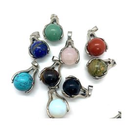 Kunst- en ambachten hand vasthouden natuurlijke kristallen stenen charmes rond tijger oog zwart onyx rozen kwarts stenen bal charme kralen hangers voor j dhsj7