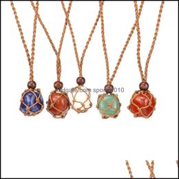 Arts et artisanat guérison cristal pierre naturelle pendentif tissage net sac charmes vert rose opale corde chaîne colliers qui sports2010 Dh96M