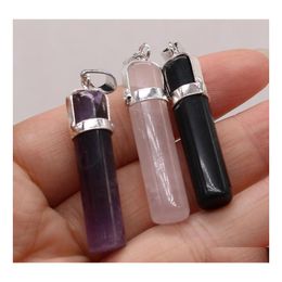 Arts et artisanat Pilier de cylindre de guérison Rose Améthyste Noir Agate Pierre Charmes Rose Quartz Cristal Pendentif Collier DIY Femmes Fashio Dhntb