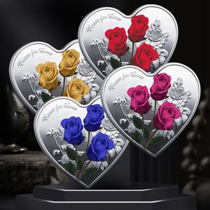 Arts et artisanat Coeur Rose Saint Valentin Pièce commémorative Je t'aime Émulation Saint Valentin Décor Jeu Pièces non monétaires