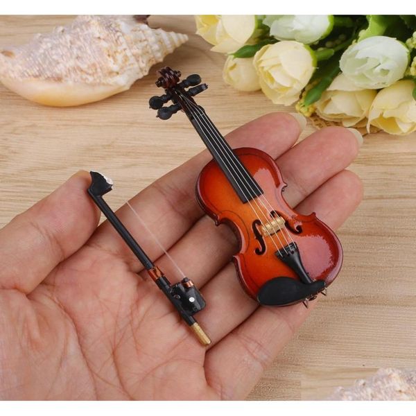 Artes y manualidades Mini violín de alta calidad Versión mejorada con soporte Colección de instrumentos musicales de madera en miniatura Decorativos o Dhurg
