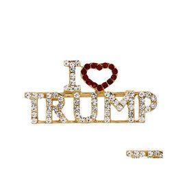 Arts And Crafts I Love Trump Rhinestones Broches para mujeres Glitter Crystal Letters Coat Dress Jewelry Broches Drop Delivery Home Dhngc