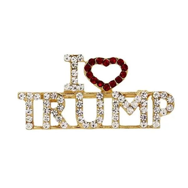 Arts et artisanat J'aime Trump strass broche broches artisanat pour femmes paillettes cristal lettres manteau robe bijoux broches nouveau SS1223 D Otfgp
