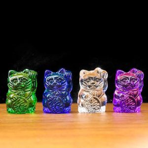 Arts et artisanat Kawaii Maneki Neko clair laser coloré glaçure cristal verre japonais chat porte-bonheur artisanat ornement porte-bonheur mascotte vitrine décor YQ240119