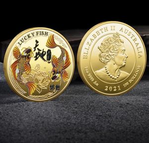 Moneda conmemorativa Koi de artes y artesanías Medalla conmemorativa Koi cruzada colorida