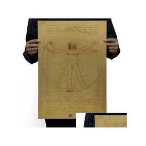 Arts et artisanat Léonard de Vinci Manuscrits Homme de Vitruve Vintage Kraft Papier Film Affiche Décor À La Maison Stickers Muraux Art Bricolage Rétro Pr Dhrsz