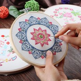 Arts et artisanat Kit de démarrage de broderie bricolage fleur de lotus pour débutant motif imprimé point de croix ensemble cerceau de couture fait à la main Art de couture