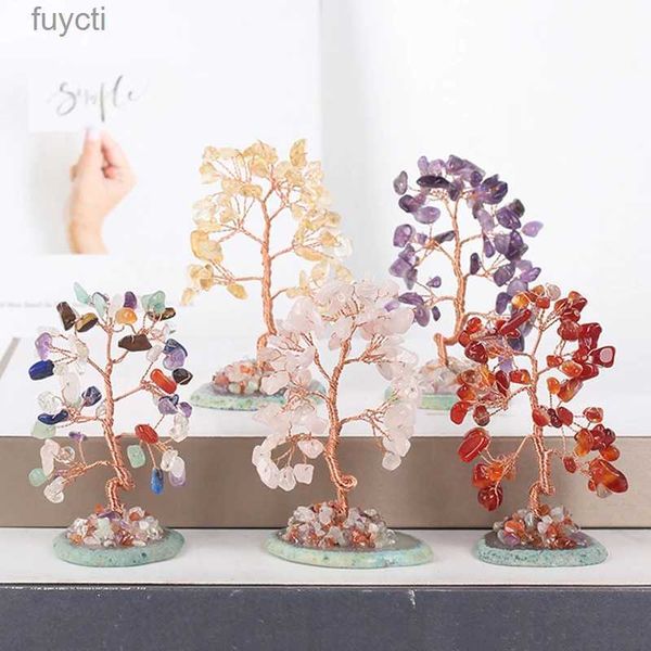 Artes y manualidades Mini árbol de cristal de amatista natural Modelo en miniatura Árboles de cuarzo Feng Shui Decoración de la habitación del hogar Adorno Artesanías de piedras preciosas YQ240119