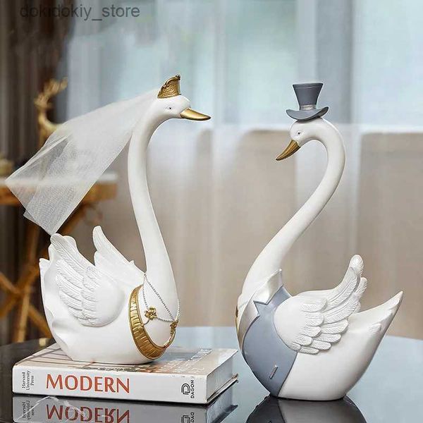 Artes y manualidades Modern Resin Crafts Veloil Swan Suit Swan Pareja Decoraciones ift Decoración Weddin Adornos de escritorio Decoración creativa para el hogar