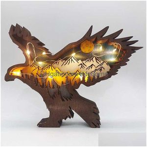 Artes y artesanías Mountain Bird Eagle Craft 3D Corte láser Madera Decoración para el hogar Regalo Arte Bosque Animal Decoración de mesa Estatuas Drop Entrega G Dho1J