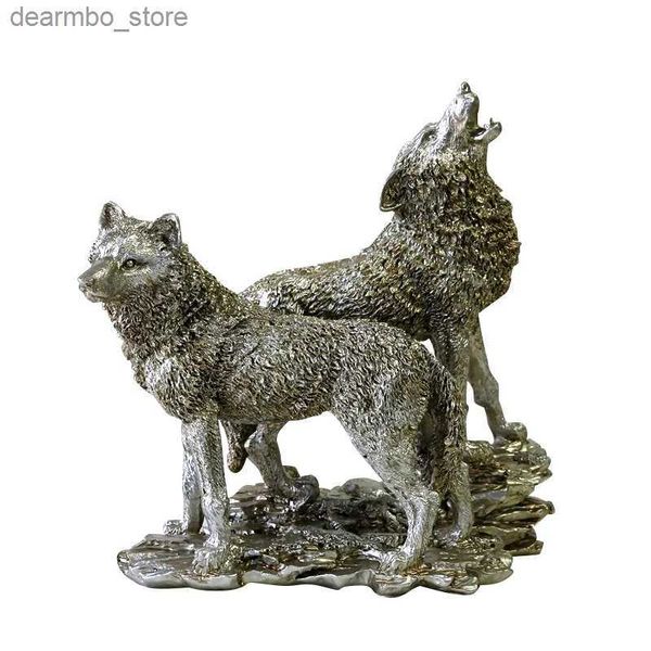 Arts and Crafts Mountain Wolf Fiurine Resin Timber Wolf Pareja en miniatura de animales salvajes decoración de tótem de tótem adorno de arte