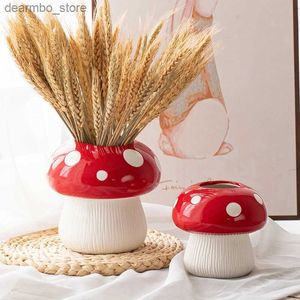 Arts et artisanat Champignons en céramique Vase Red Rouge Décoration Artisanat Candlers Habet Home Arranement Home Bijoux Nut Boîte L49