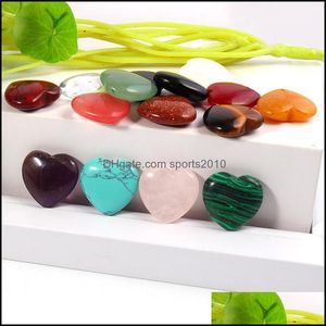 Arts And Crafts Natural 20Mm Corazón Turquesa Cuarzo rosa Piedra Amor Piedras desnudas Corazones Decorar Adornos Mango de mano Piec Sports2010 Dhfab